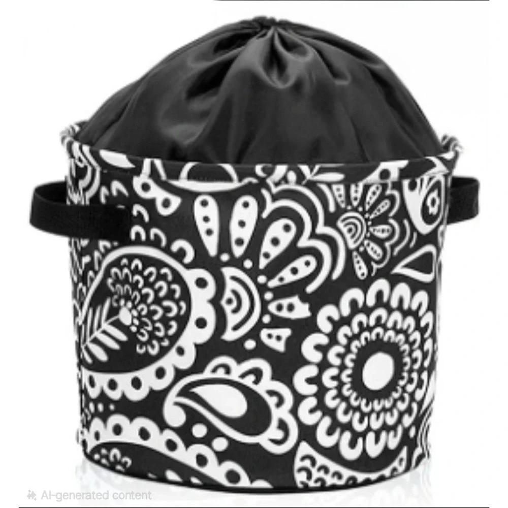 Thirty-One Retired Cinch-Top Bin Black Playful‎ Parade Storage NIP
